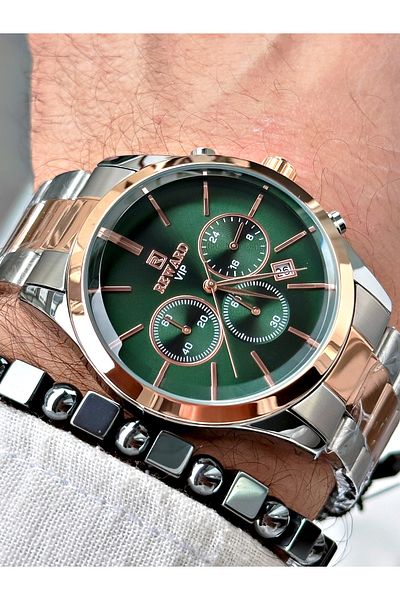 Reward Men's Wristwatch and Bracelet Gift - Rose Silver Color, Steel Cord