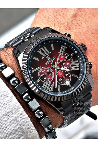 Reward Men's Wristwatch and Bracelet with Gift - Black Steel Cord