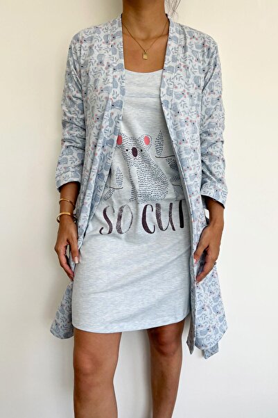 misigo Koala Desenli Ve Baskılı Sabahlık Takımı Mavi