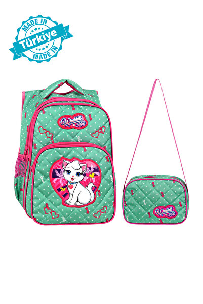 Waddell Geantă de școală primară ortopedică cu pete cu model de pisică verde ...