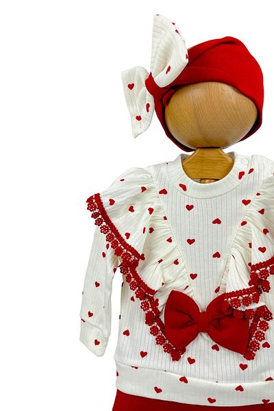 Pivami Baby Girl Top and Bottom Set 3-Piece Heart Lace Bandana