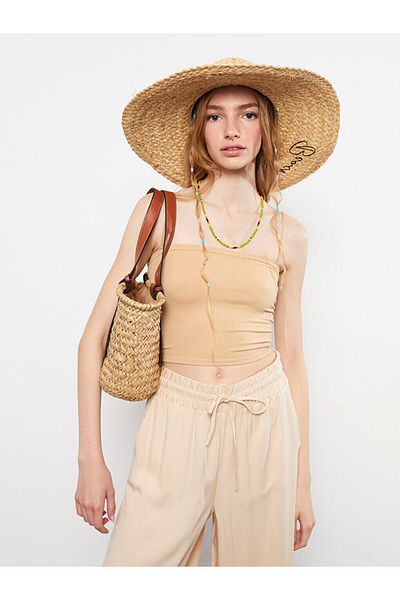 LC Waikiki Damen Crop Top mit quadratischem Ausschnitt und einfarbig