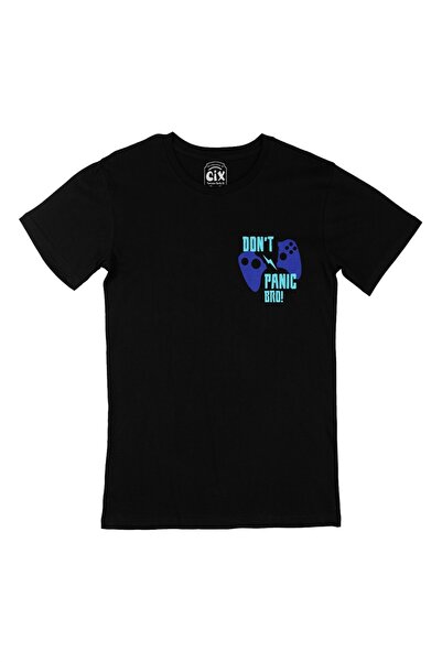 Cix Black T-Shirt with Blue Don't Panic Bro Pocket Logo Design