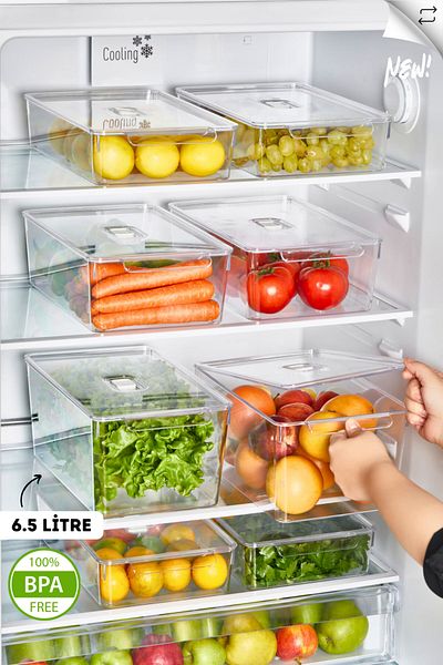 MİHEL Gloss 2-Piece XXL Refrigerator & Cabinet Organizer with Lid