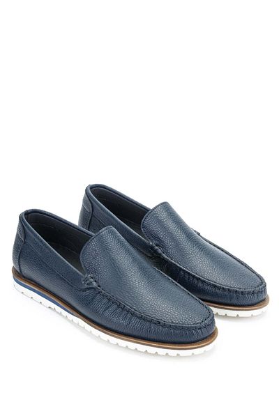 Tamer Tanca Men's Genuine Leather Navy Blue Loafers