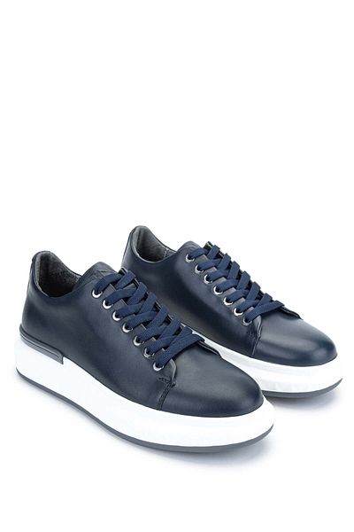 Tamer Tanca Navy Blue Genuine Leather Men's Sneakers - Sports Shoes