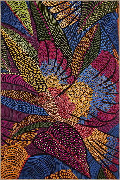 Rugs Modern Halı Bird Floral Patterned Colorful Woven Base and Modern Decorat...