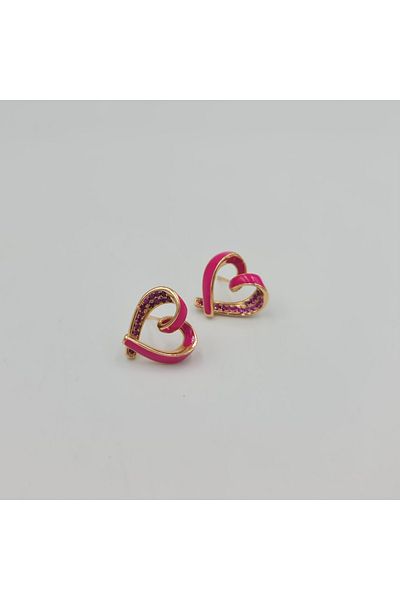 SE Jewellery Pink Stoned Heart Women's Stud Earrings