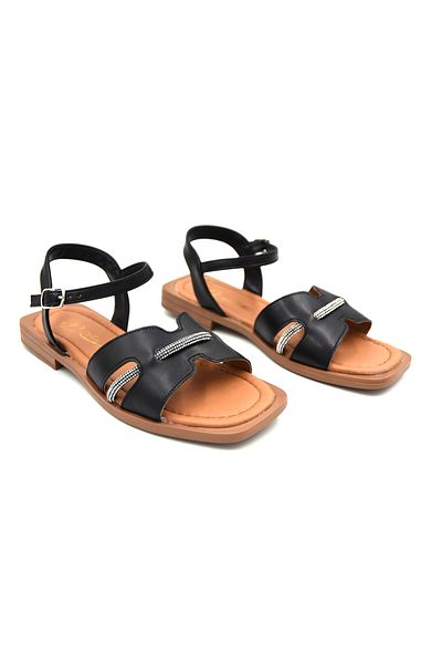 Prego Stone Piping Detailed Daily Women's Sandals BLACK