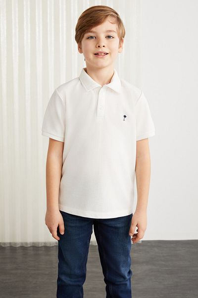 GRIMELANGE Lois-grm24001 100% bavlna Vyšívané tričko Polo s krátkým rukávem a výstřihem Bílé tričko s polo výstřihem