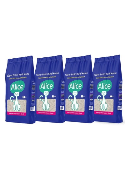 Alice Süper Emici Kalın Taneli Kedi Kumu 4'lü Eko Paket 28lt