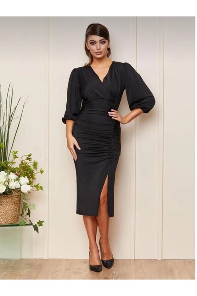 Arin yırtmaçlı büzgü detaylı araboy elbise 39480