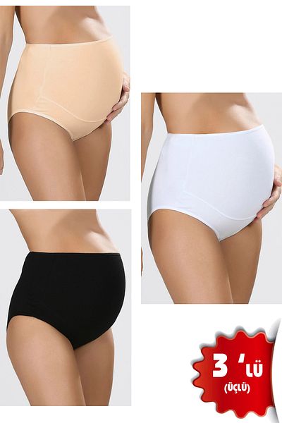 GRSN Chiloți de maternitate pentru femei din bumbac Lycra din 3 piese - culoarea pielii alb și negru