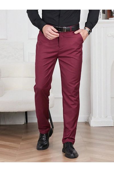 carwin Men's Burgundy Color Italian Cut Flexible Lycra Fabric Trousers