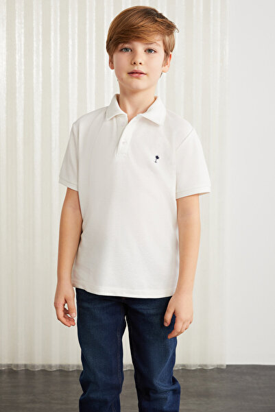 GRIMELANGE Lois-grm24001 100% bavlna Vyšívané tričko Polo s krátkým rukávem a výstřihem Bílé tričko s polo výstřihem