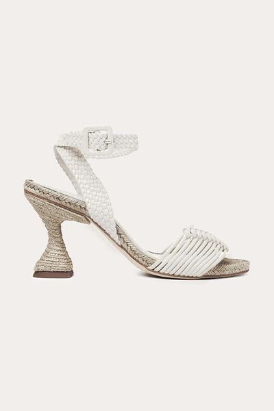 Paloma Barcelo Straw Knit Ingrid Heeled Leather Sandals