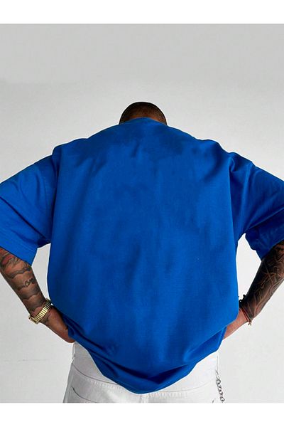 Black Sokak Beautiful New York Printed Oversize Blue Men's T-Shirt