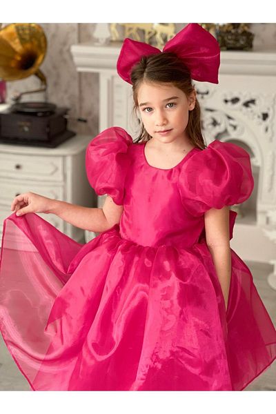 İPEKACOUTURE Rochie pentru fetiță de culoare fuchsia - cu detaliu mare și fundă pe spate