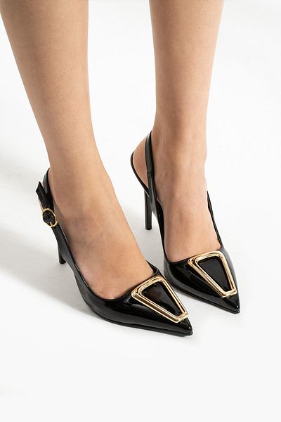 İnan Ayakkabı PANTOF CU TOC DETALAT CU CATARAME DE CULOARE NEGRU PENTRU FEMEI (LUNGIME TOC 11 CM)