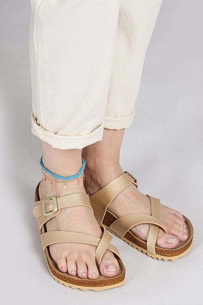 Jump 50008 Damen-Flip-Flops mit einer Schnalle in Goldfarbe