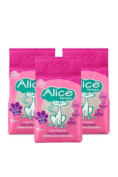 Alice Kartopu Kalın ve Beyaz Taneli Pudra Kokulu Kedi Kumu 3x10 lt.