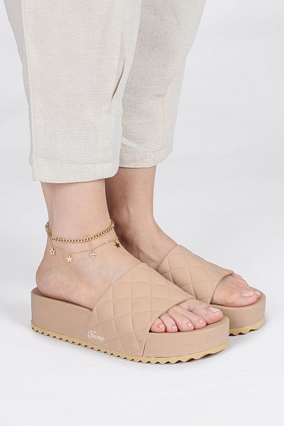 Jump Γυναικείες Παντόφλες Πλατφόρμας 50001 Wedge Heeled Beige