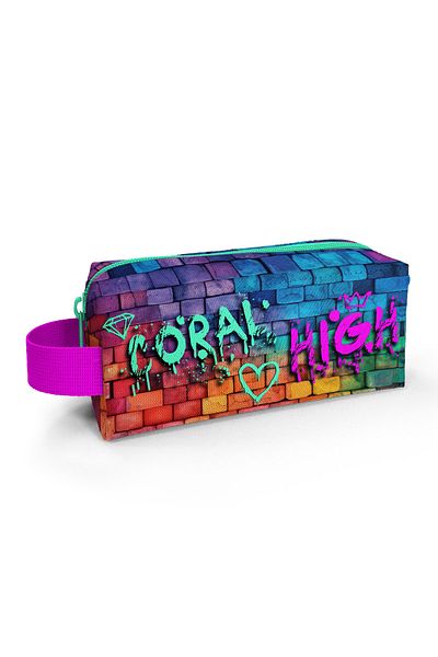 Coral High 22069 Μοντέλο Graffiti Written Pink and Navy Blue Pencil Bag - Kids