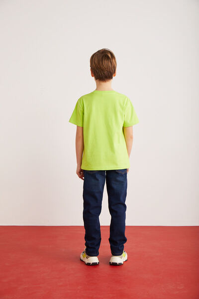 GRIMELANGE Fae Boy 100% βαμβακερό κοντομάνικο λαιμόκοψη φιστίκι πράσινο / μαύρο / λευκό T-shirt