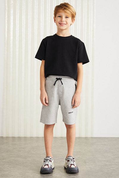 GRIMELANGE JEFFRERY-GRM24011 75% bavlna 25% polyester šortky s potiskem a zipem pro chlapce Šedé šortky