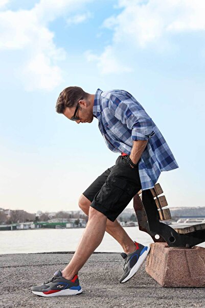 Jump 27462 Темно-сірий - червоний чоловічий кросівок Повсякденне спортивне взуття