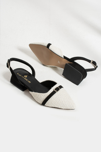 İnan Ayakkabı KADIN SİYAH/BEYAZ HASIR DESENLİ TOPUKLU AYAKKABI (3 CM TOPUK BOYU)