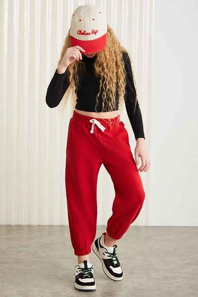 GRIMELANGE INGRID-GRM24033 75% cotton 25% polyester with ornamental label roster thread girl jogger Red Tracksuit