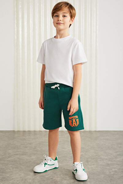 GRIMELANGE Darvell-grm24007 100% Pamuk Baskılı Erkek Çocuk Şort Yeşil Şort