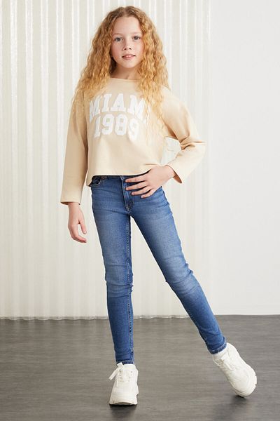 GRIMELANGE Cherly-grm24020-100% bumbac imprimat tricou fetiță cu mânecă lungă Tricou bej