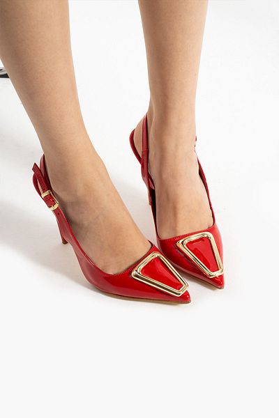 İnan Ayakkabı PANTOF CU TOC DETALIT CU CATARAME DE CULOARE ROSIE PENTRU FEMEI (LUNGIME TOC 11 CM)