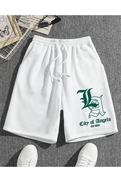 Baycombine35 Білі чоловічі шорти LA CITY OF ANGELS з принтом, зручний крій