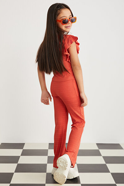 GRIMELANGE Delıla Girl's Crew Neck ujjatlan gránátalma virág felső és alsó készlet