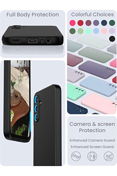 m.tk moveteck Samsung Galaxy A55 Kılıf Kamera Korumalı Yumuşak Renkli Silikon + 9H Ekran Koruyucu Cam 2'li Set