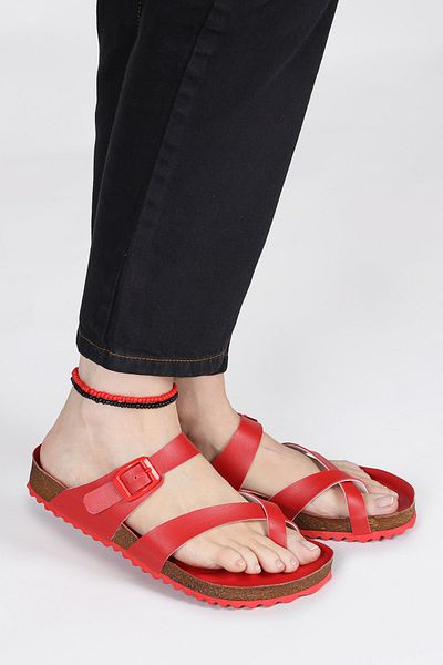 Jump 50008 Single Buckle Red Women's Flip Flops