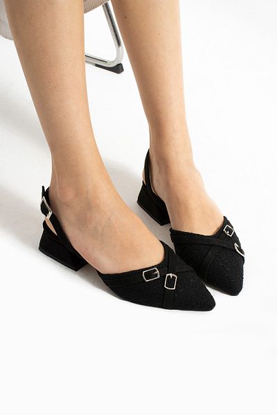 İnan Ayakkabı PANTOF CU TOC DE CULOARE CU MOLAN PIE NEGRU DE DAMĂ (LUNGIME CU TOC 3 CM)