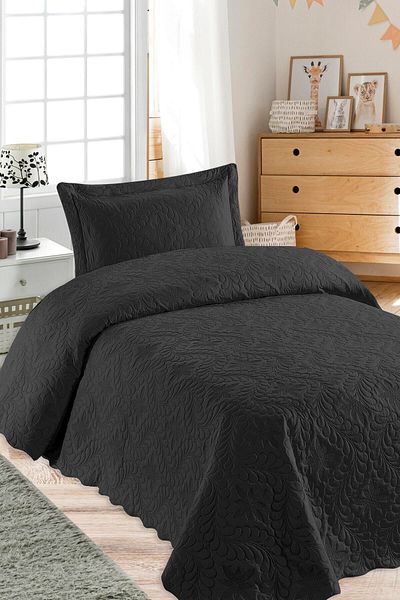 Örtüm Ivy Black Microfiber Quilted Bedspread - Single