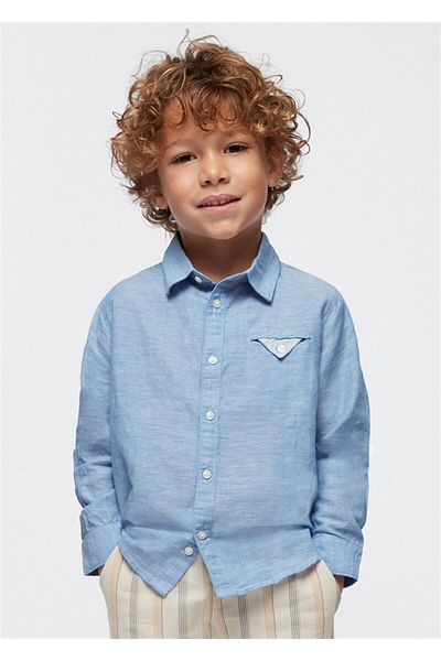 MAYORAL Boy's Long Sleeve Linen Shirt Navy Blue 3122