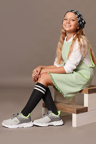 Jump 27780 Gri - Neon Yeşil Üniseks Çocuk Sneaker Günlük Spor Ayakkabı