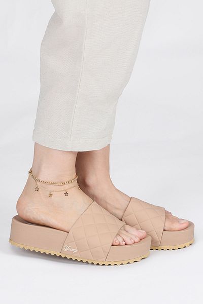Jump Γυναικείες Παντόφλες Πλατφόρμας 50001 Wedge Heeled Beige