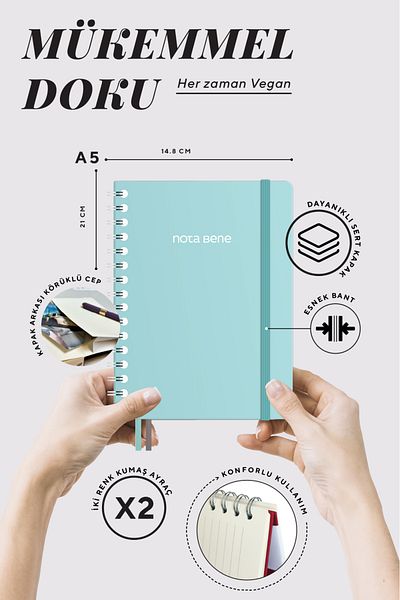 Victoria's Journals Notebook Nota Bene cu copertă rigidă premium în spirală, 14,8x21 cm, linie