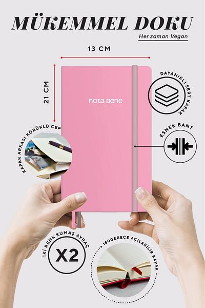 Victoria's Journals دفتر ملاحظات كلاسيكي بغطاء صلب من Nota Bene، مقاس 13x21 سم، مخطط