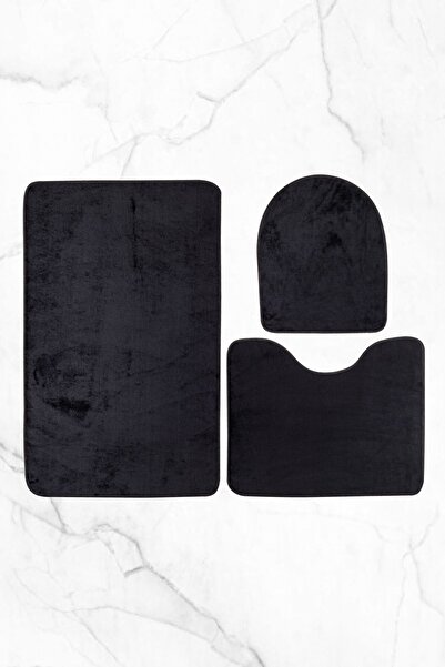 lohusahamile طقم مرحاض مكون من 3 قطع وسجادة حمام مقاس 60X90 باللون الأسود