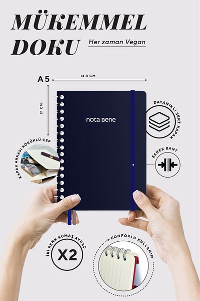 Victoria's Journals Nota Bene Spiral Premium Hard Cover Notebook, 14.8x21 cm, Striped