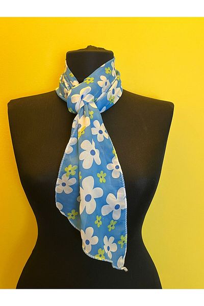 Gönülden Tasarım ESARFĂ FEMEI FLORELE DE Gât BANDĂ DE PĂR 140X20 CM ALBASTRU
