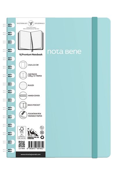 Victoria's Journals Notebook Nota Bene cu copertă rigidă premium în spirală, 14,8x21 cm, linie